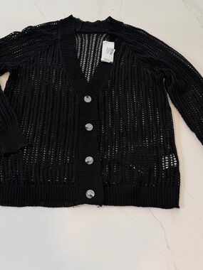 Fashion Brand Company Black Open-Weave Button Front Cardigan #398
